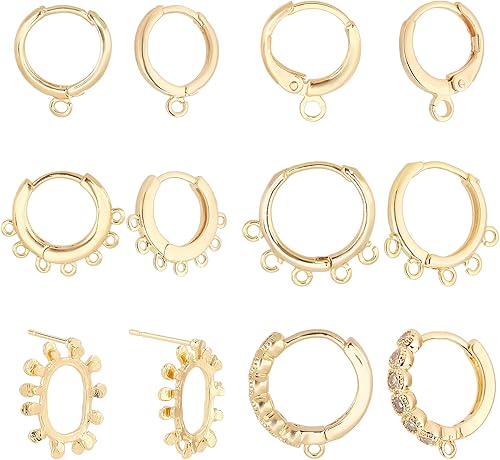 PH PandaHall Aretes de aro chapados en oro de 18 quilates, 12 piezas de aretes de latón, pequeños aretes de oro con lazo para mujer, aretes de