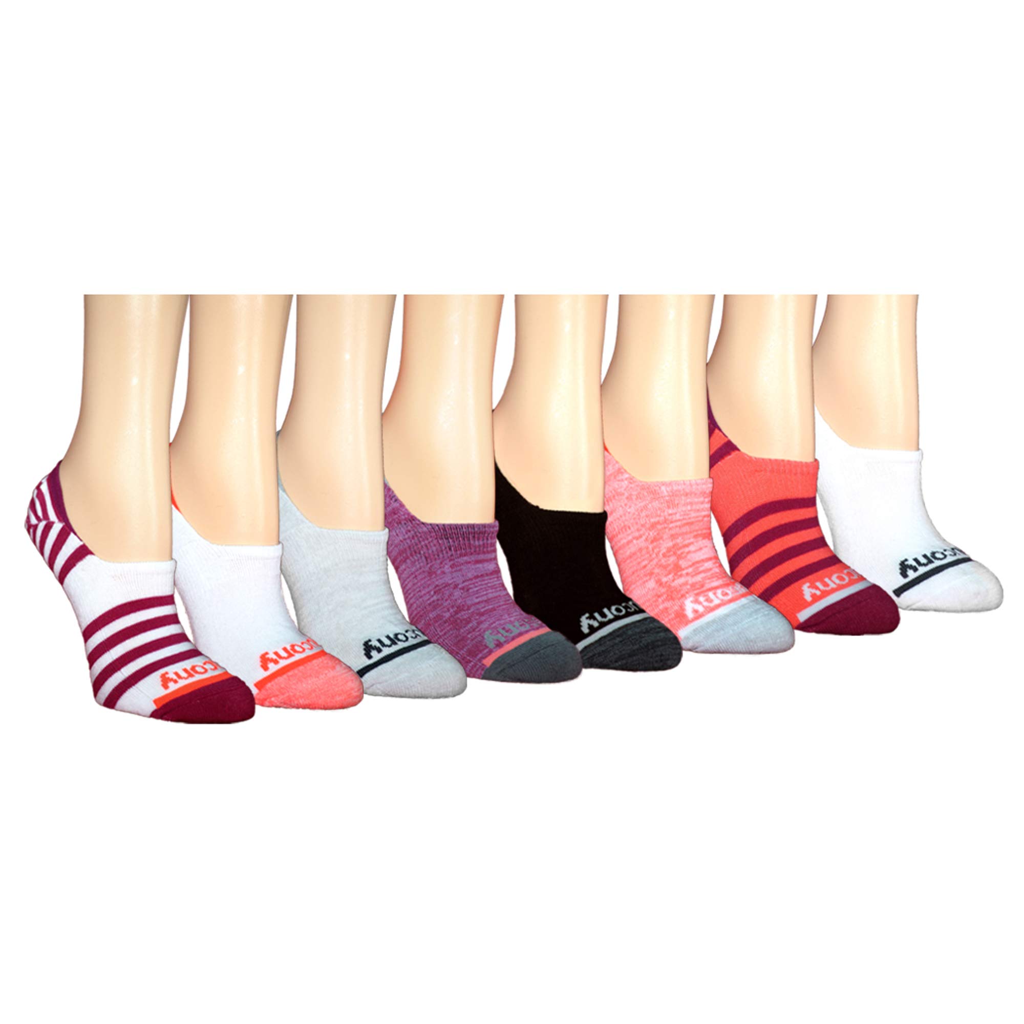 Saucony Women's Show Cushioned Invisible Liner Socks, Berry (8 Pairs), Shoe Size: 10-13