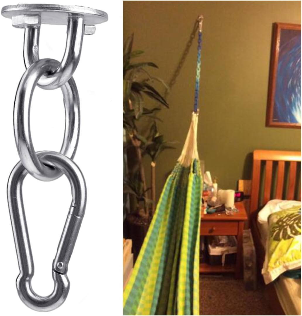 Hammock Hanging Hook Kit, Load Capacity 1400 lb, Stainless Steel Round Mount Pads, Spring Snap Hooks, Lag Screws Set for Hammock Yoga Swing Chair Punching Bag Indoor Outdoor Relaxation