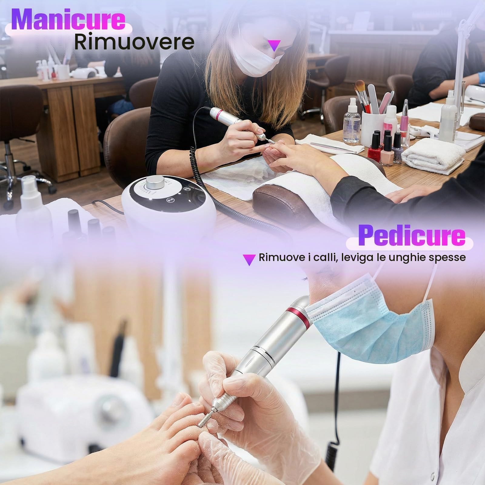 Fresa per Unghie Professionale 45000RPM, Fresa per Unghie, Lima Per Unghie Elettrica, Set Manicure e Pedicure Elettrico con display a LED, 6 Testine di Levigatura, Portable Nail File Kit per Salon