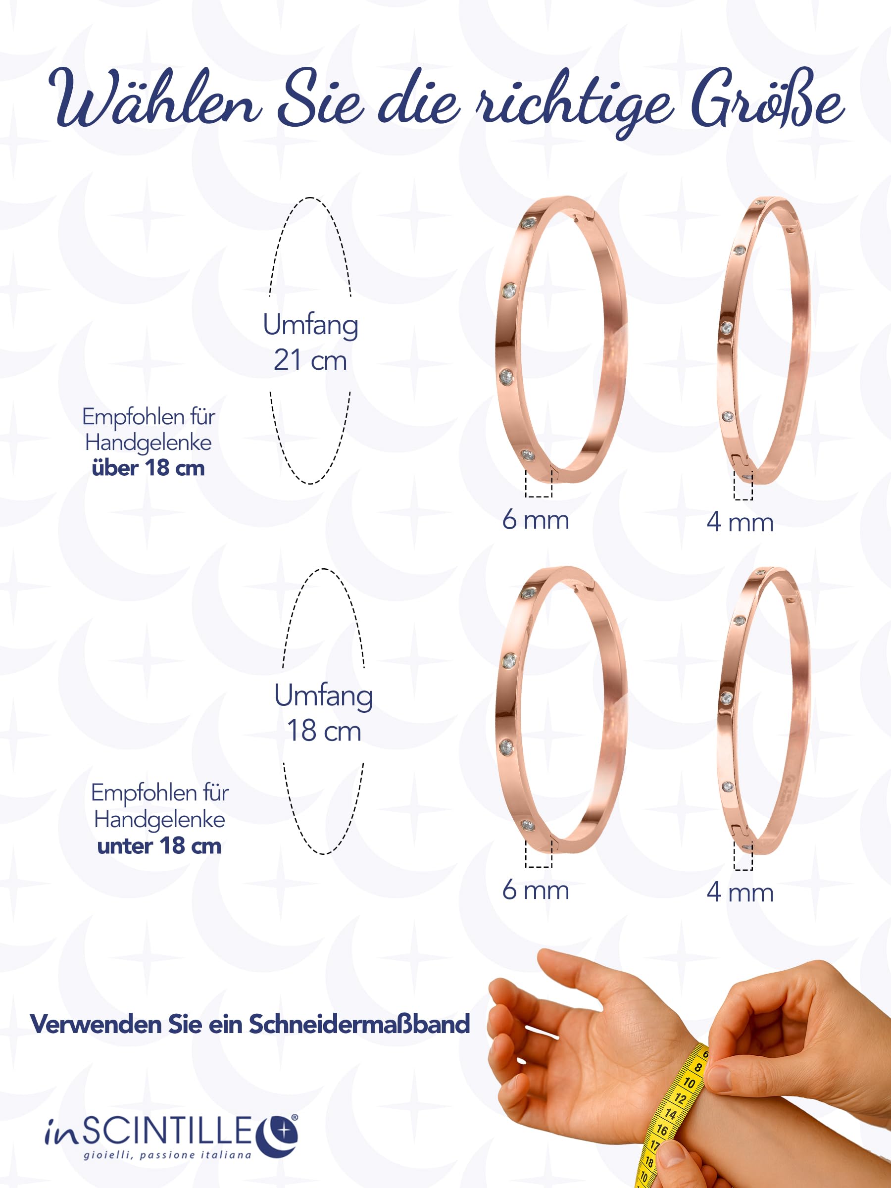 inSCINTILLE Schmuck Damen Armreif Edelstahl Zirkonia einfache Stil Liebe Armband 4/6/8mm mit Schließe Armspange Gravur, Gold/Silber/Schwarz, Inklusive Geschenkbox