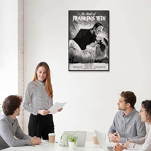 Miniatura 5 de Póster vintage de la novia de Frankenstein, película de terror, en blanco y negro, lienzo de los años 90, arte de pared, póster estético, 12 x 18