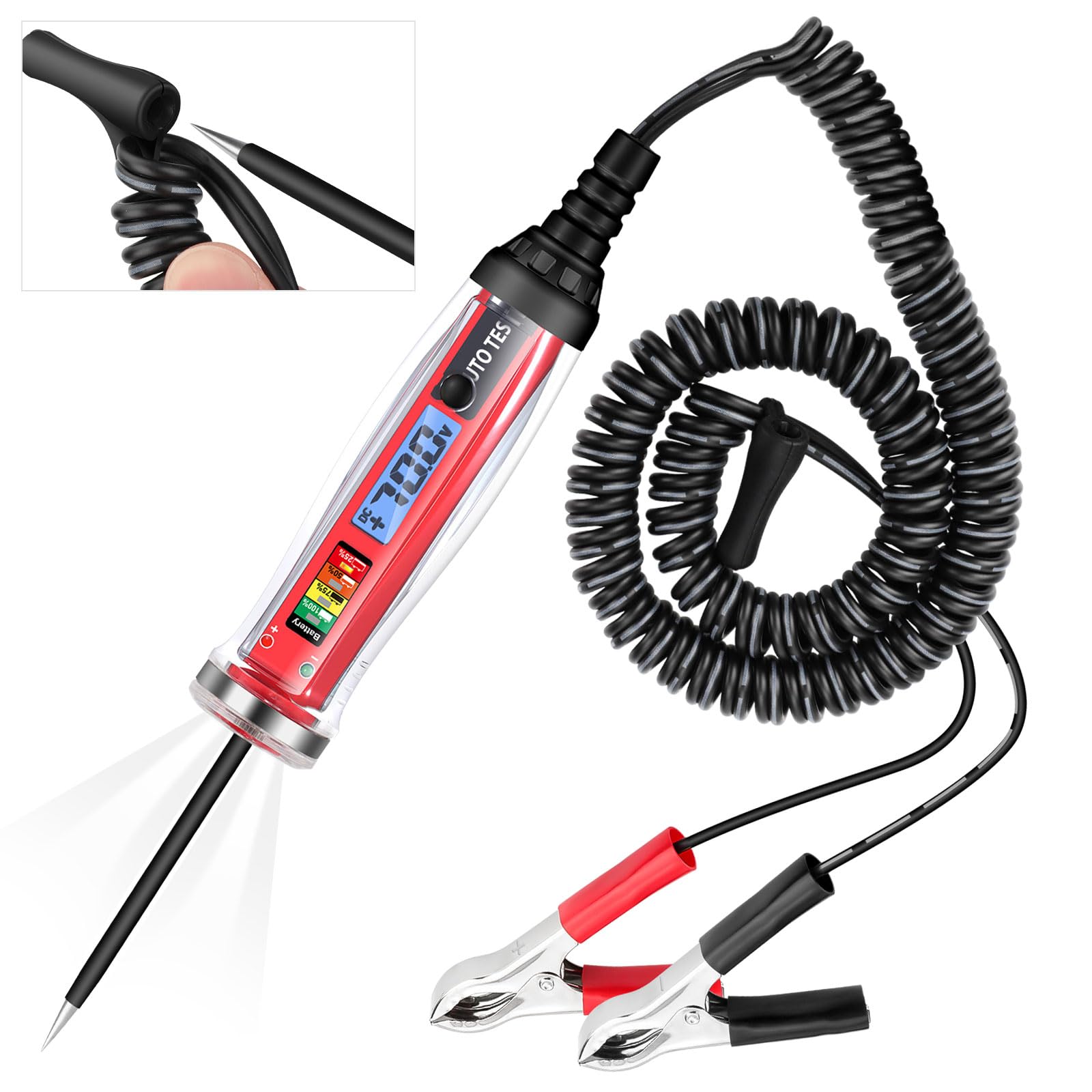 Linkstyle Test Light Automotive, 1-75V DC Heavy Duty Digital LED Power Probe Circuit Tester, Car Truck Vehicles Voltage Tester with Voltmeter and Battery Power Indicate