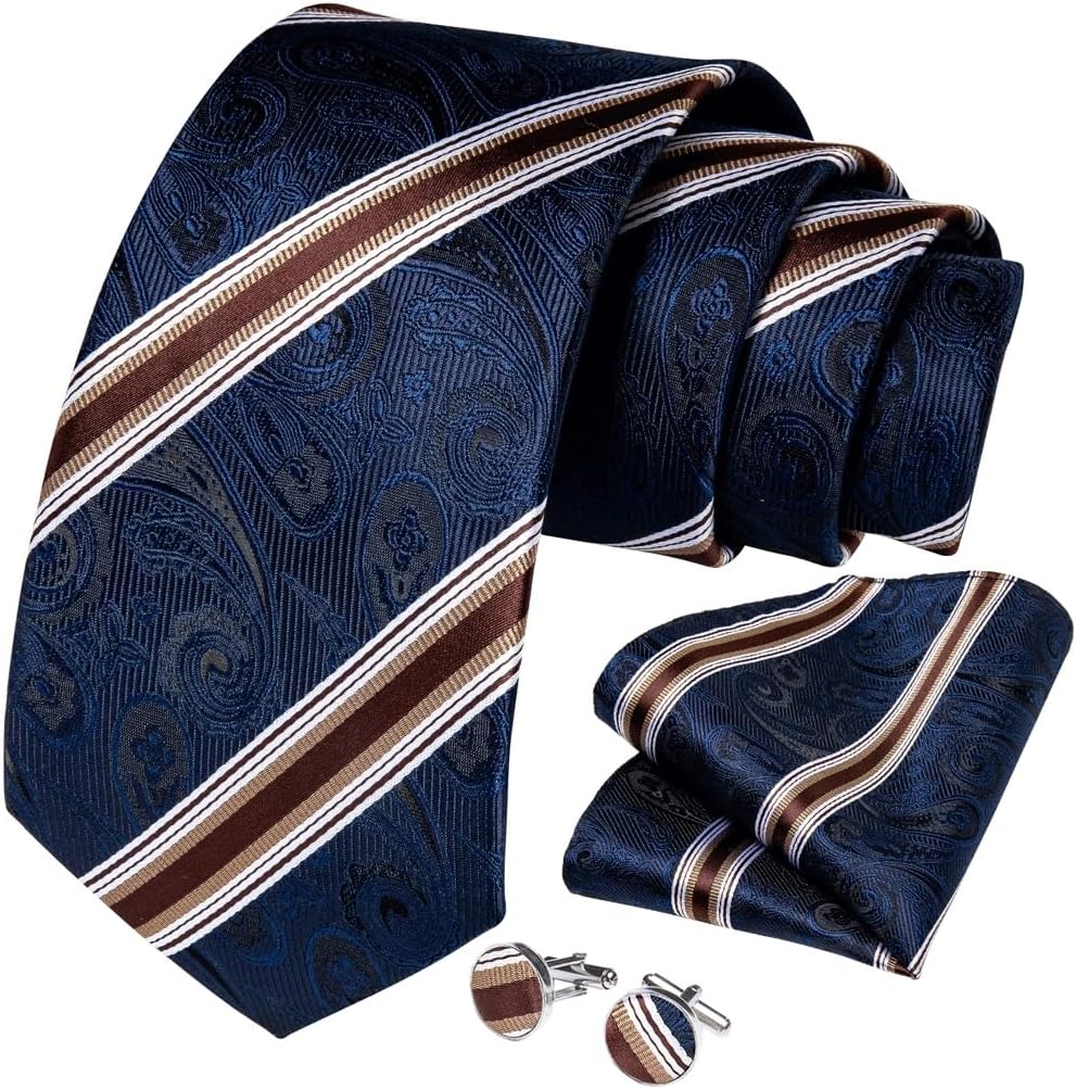 Gift Men Tie Business Weddings Striped Wedding for Hanky Cufflinks Set