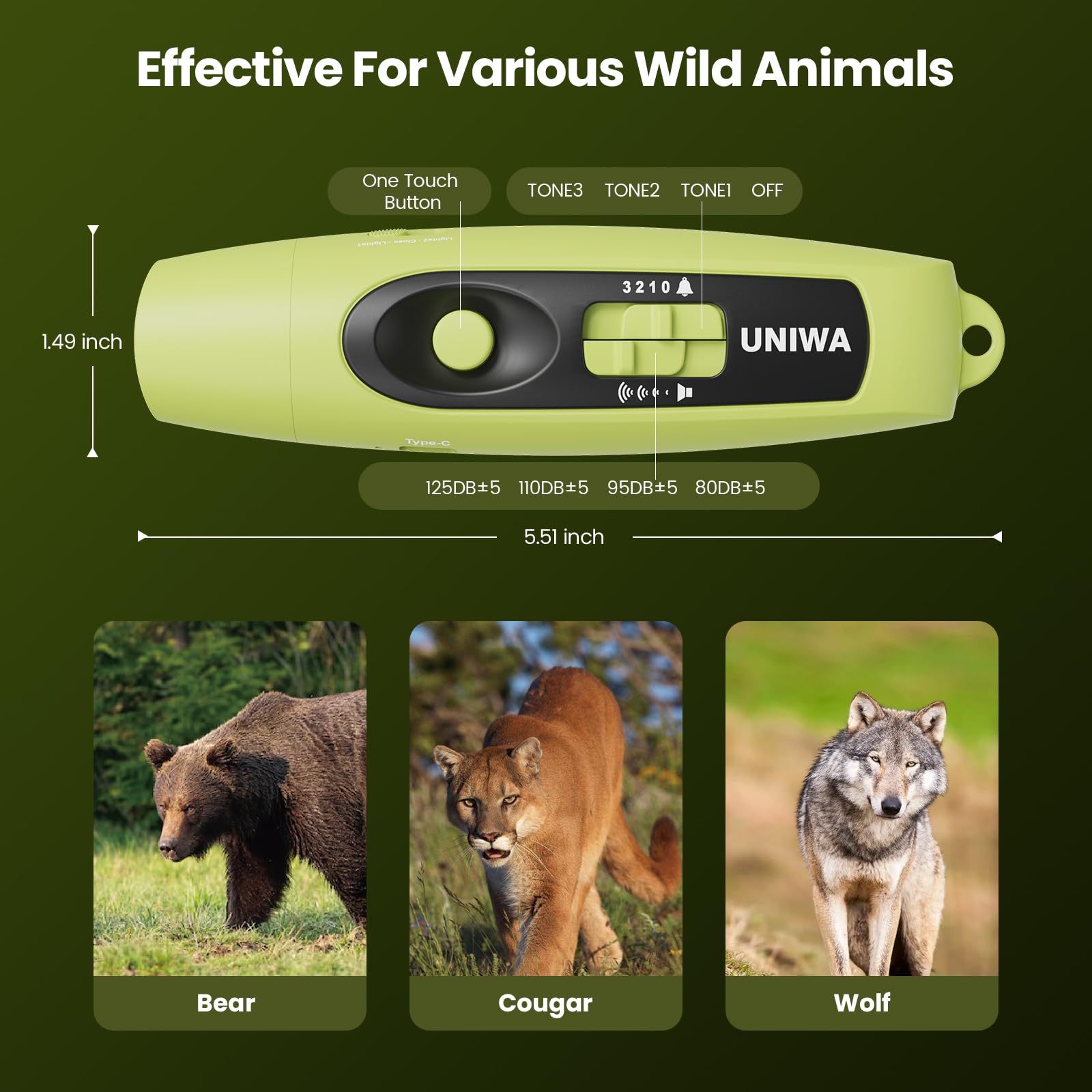 UNIWA Bocina electrónica de oso de aire, bocina de aire fuerte de 120±5 dB para seguridad, senderismo, camping, silbato de emergencia con brújula y termómetro, cuerno de oso para asustar a los osos