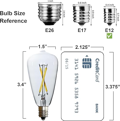 Miniatura 3 de 6 bombillas Edison pequeñas, 2 W equivale a 20 W, base de candelabro E12, luz blanca diurna, bombilla LED de vidrio transparente para lámpara