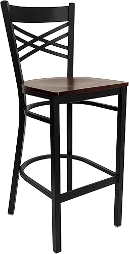 Vista 18 de Flash Furniture HERCULES Series Black ''X'' Back Metal Restaurant Barstool - Asiento de vinilo negro Asiento de vinilo negro/marco de metal