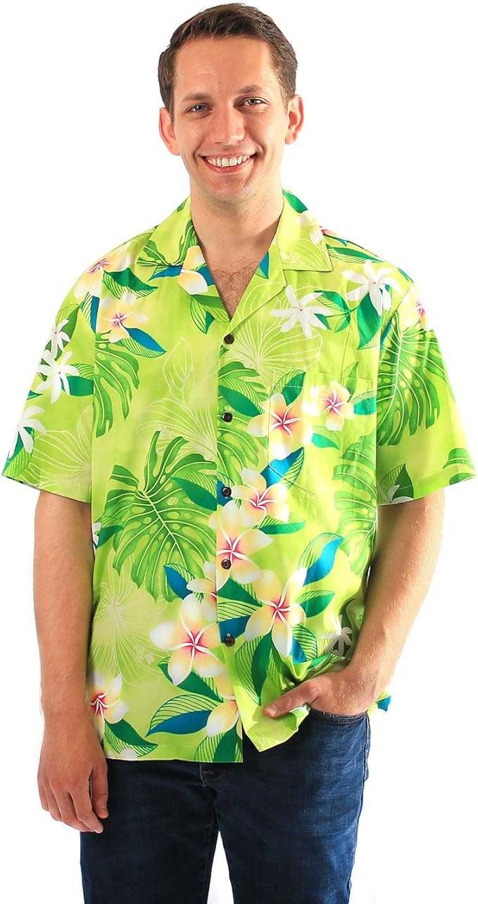 Made in Hawaii Men's Hawaiian Shirt Aloha Shirt in Palms and Plumeria