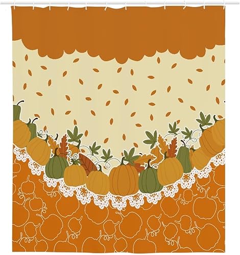 Miniatura 2 de Cortina de ducha de Acción de Gracias, hojas de calabazas de otoño, peso ligero, duradero, liso, forro de cortina de baño, decoración de otoño