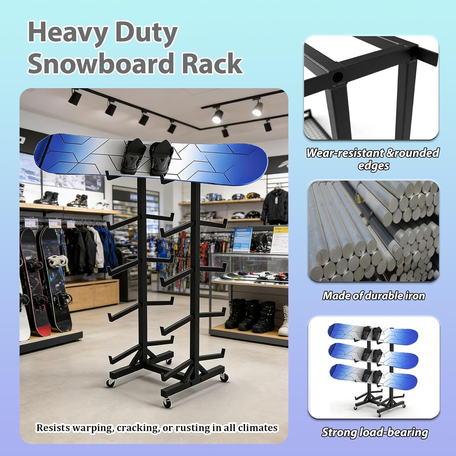 8/10-Layer Snowboard Rack for Garage, Floor Stand Skateboard Storage Holder Large Capacity, Lightweight Free-Standing Ski Organizer(10 Layer)