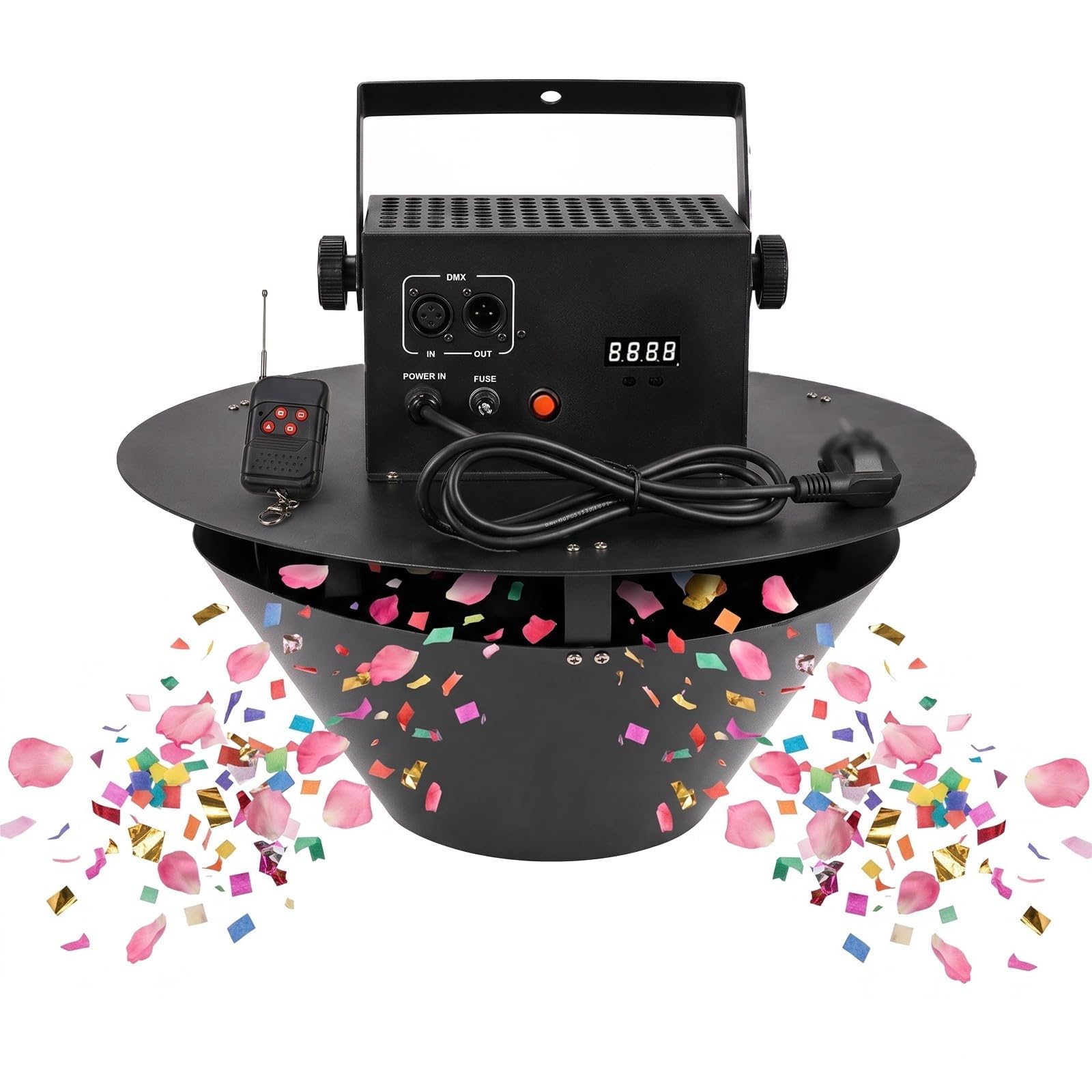 Machine à confettis suspendue avec pétales, télécommande et contrôle DMX512