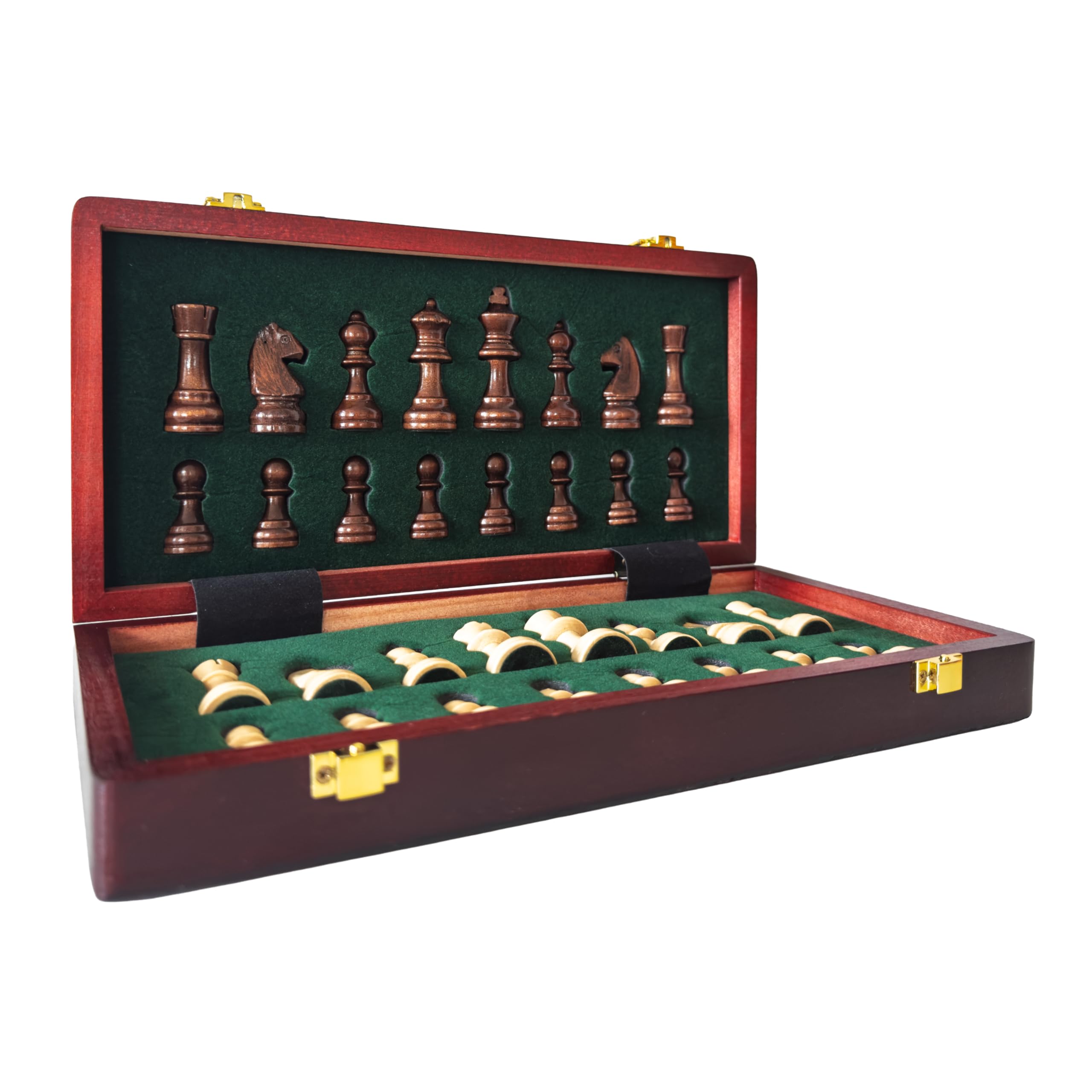 Magnetisches Schachspiel aus Holz, klappbares Reiseschachbrett mit Aufbewahrung und Staunton-Figuren, Schachset für Erwachsene, Kinder und Anfänger