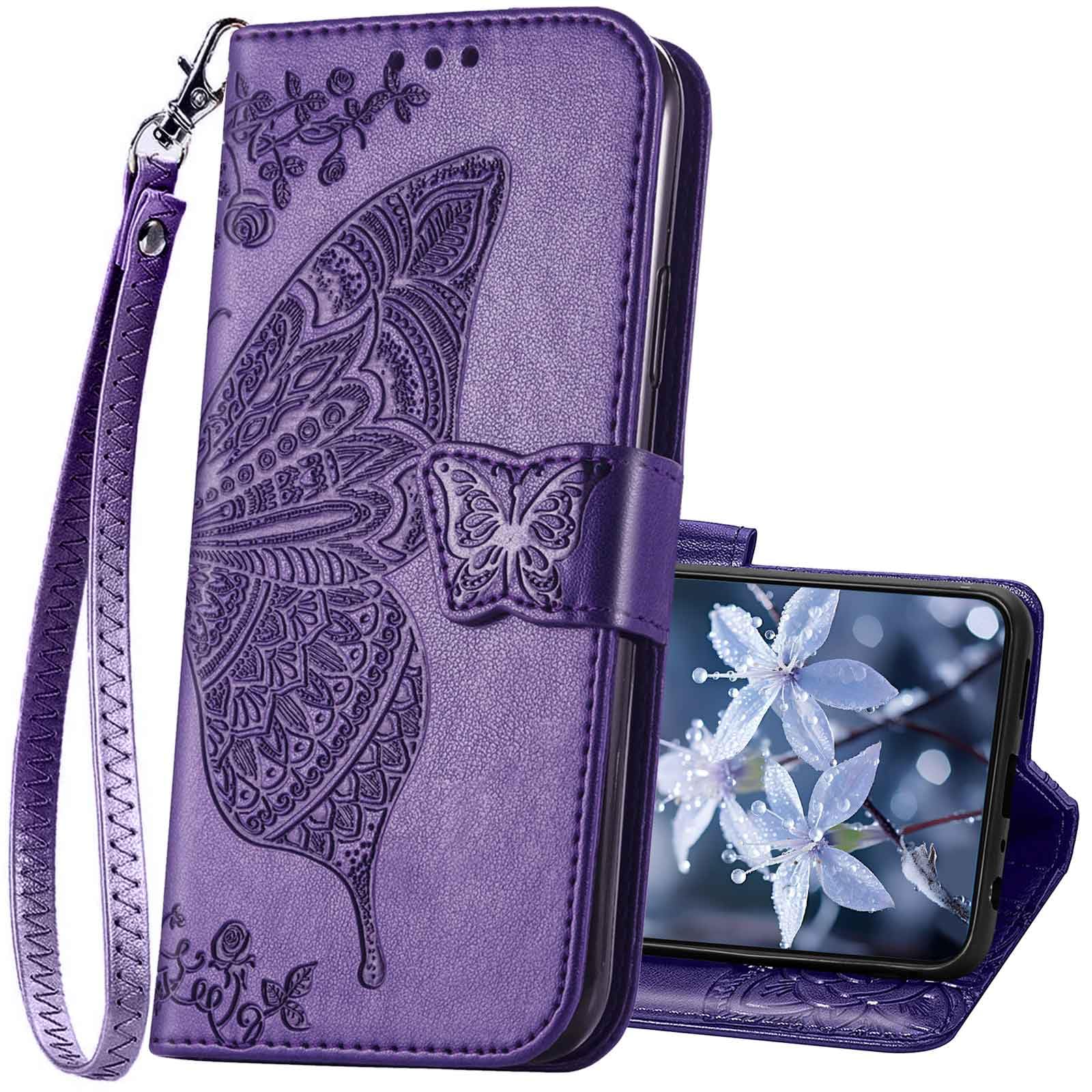 KRHGEIK for Samsung Galaxy S24 Case Wallet,Women Flip Folio Cover with Butterfly Embossed PU Leather Stand Credit Card Holders Slots Wrist Strap Phone Case for Samsung S24 5G 6.1