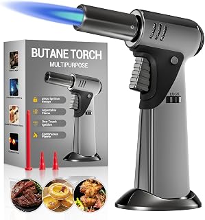 Amrnish Butane Torch Lighter: Refillable Kitchen Cooking Torch with Safety Lock, Adjustable Flame for BBQ, Creme Brulee, Crafts & Soldering (Gas Not Included)