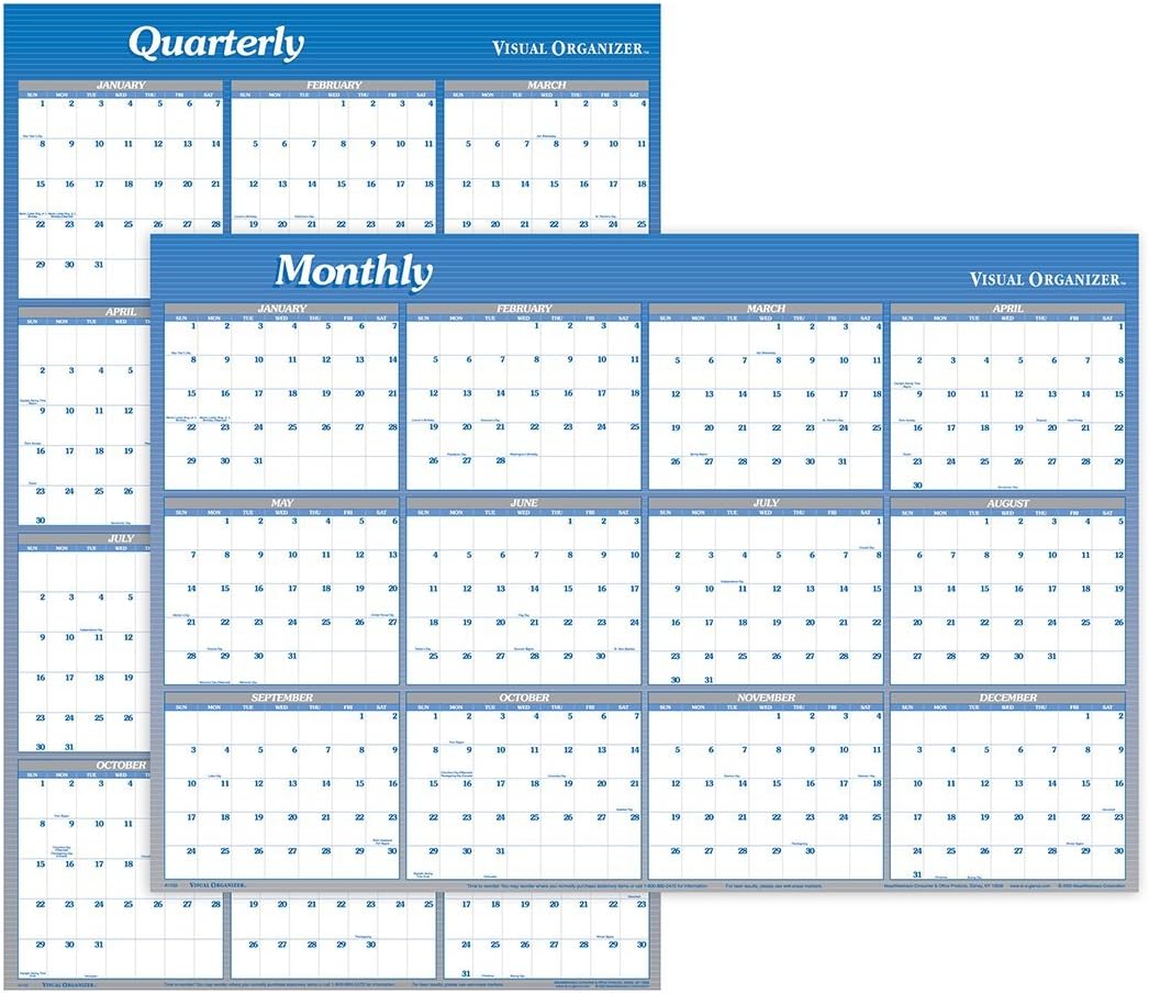 Visual Organizer Vertical/Horizontal Yearly Erasable Wall Planner, 36 x 24 Inches, Dark Blue, 2011 (A1102-11)