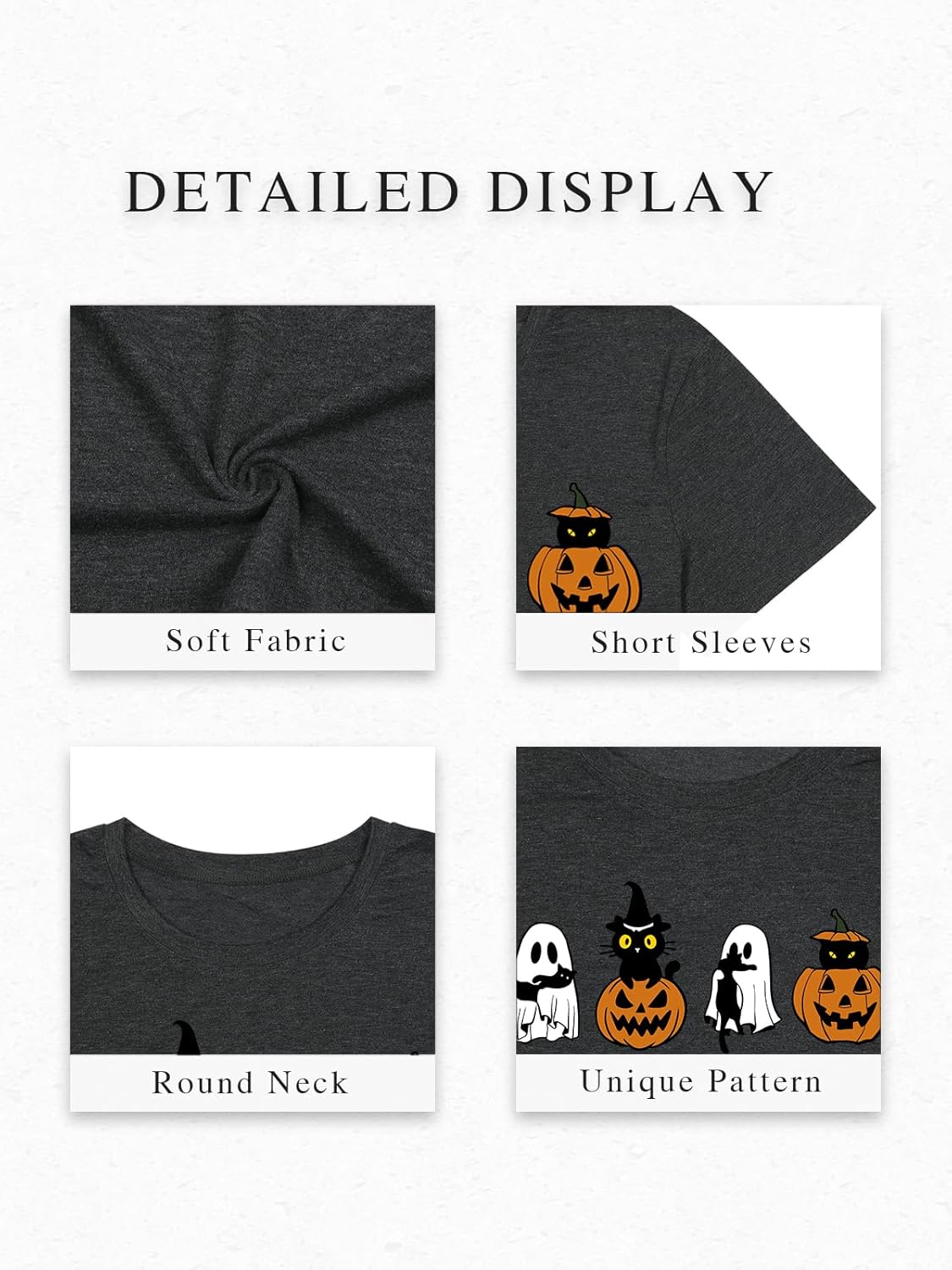 Halloween Shirts for Women Cute Ghost Pumpkin Graphic Tees Fall Gifts Casual Thanksgiving Doodles Short Sleeve Tops - Image 4