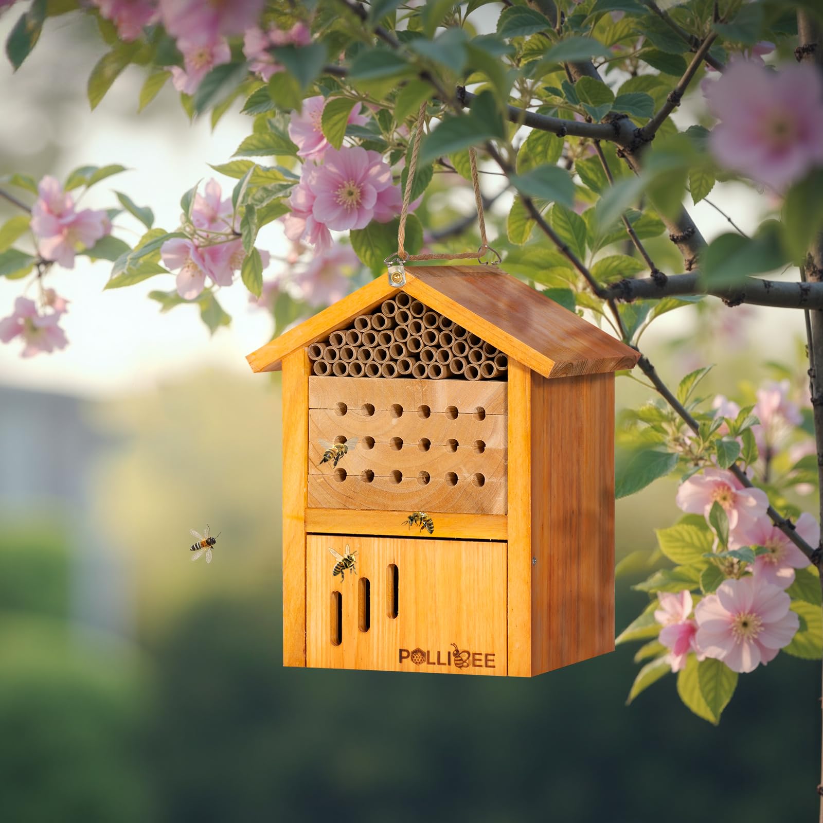 Mason Bee House - domki dla pszczół powlekane woskiem, domek dla pszczół do ogrodu, Mason Bee Hotel wodoodporny, naturalny, ręcznie robiony drewniany murarz pszczoła, przyciąga spokojne zapylacze