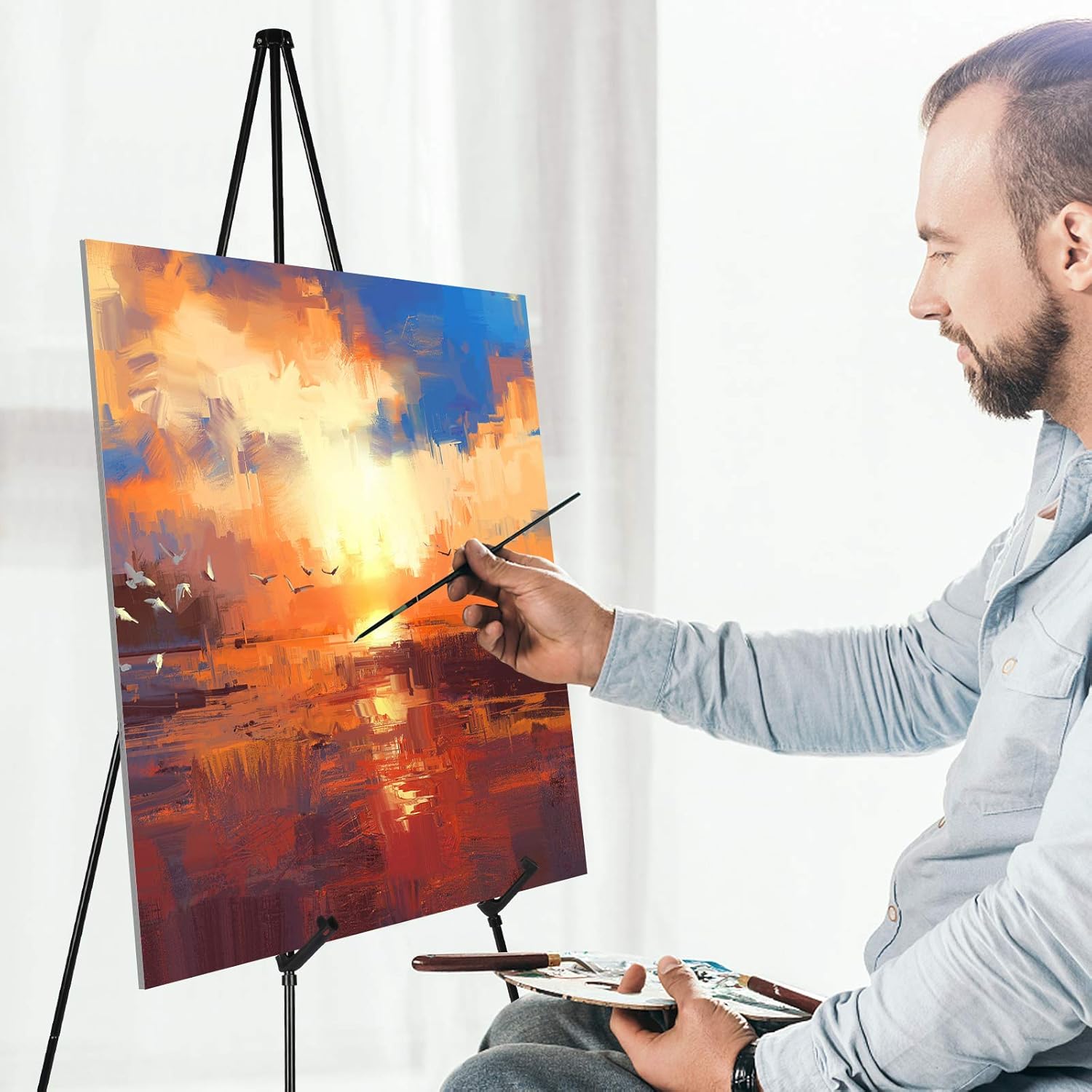 T-SIGN Instant Display Easel Stand - 63" Tripod Collapsible Portable Artist Floor Easel - Easy Folding Telescoping Adjustable Art Poster Metal Stand for Display Show : Arts, Crafts & Sewing