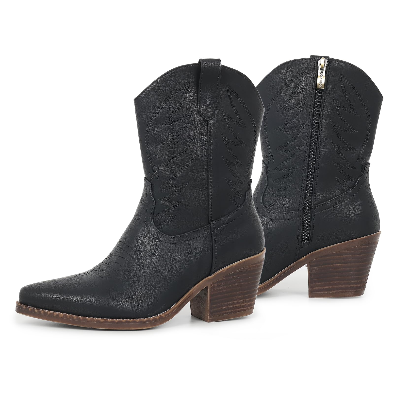 gioanroca Western Cowgirl Ankle Boot for Women with Embroidered Comfy Fashion Vintage Boot Wide Calf Horse Riding Pointed