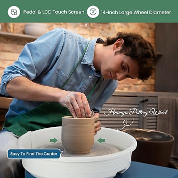 Huanyu Pottery Wheel Ceramic Machine 14 with Foot Pedal & LCD Screen | Electric Ceramic Wheel for Adults At Home Use Beginner-Friendly Easy to Center Professional Clay Wheel Max 20 lbs Capacity
