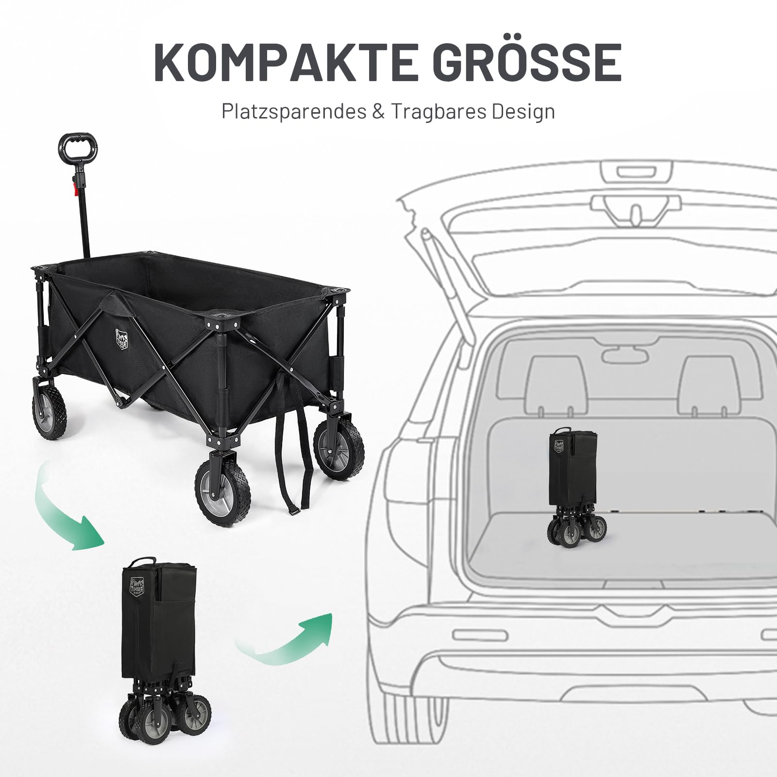TIMBER RIDGE XXL Bollerwagen Faltbar Transportwagen mit Seitentasche Getränkehalter verstellbarem Griff, Gartenwagen für Alle Gelände, Draussen Camping Einkaufen