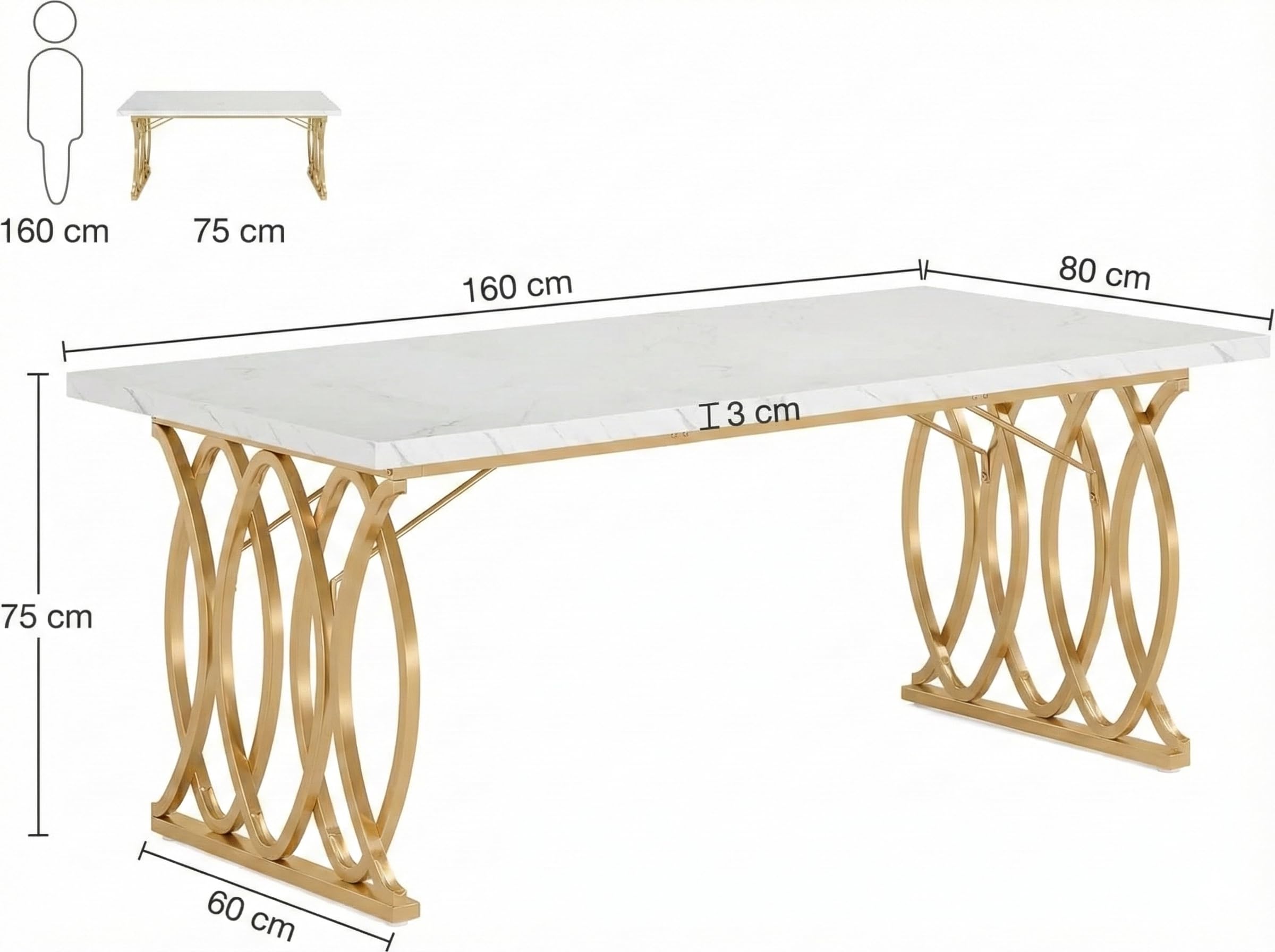 Lailang 160cm Scrivania Per Pc E Stampante, Tavolo Ufficio Riunioni, Mobili Ufficio Moderni, Scrivania Gaming Bianca, Arredamento Casa, Tavolo Legno, 160 x 80 x 75 cm, Oro