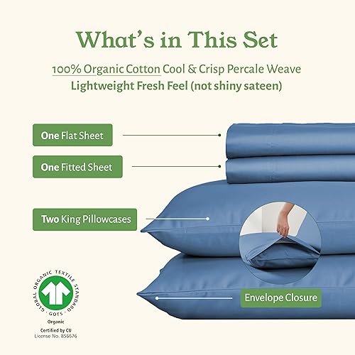 Vista 49 de California Design Den - Juego de sábanas tamaño individual, percal de 100% algodón orgánico fresco y suave, con esquinas profundas, transpirables