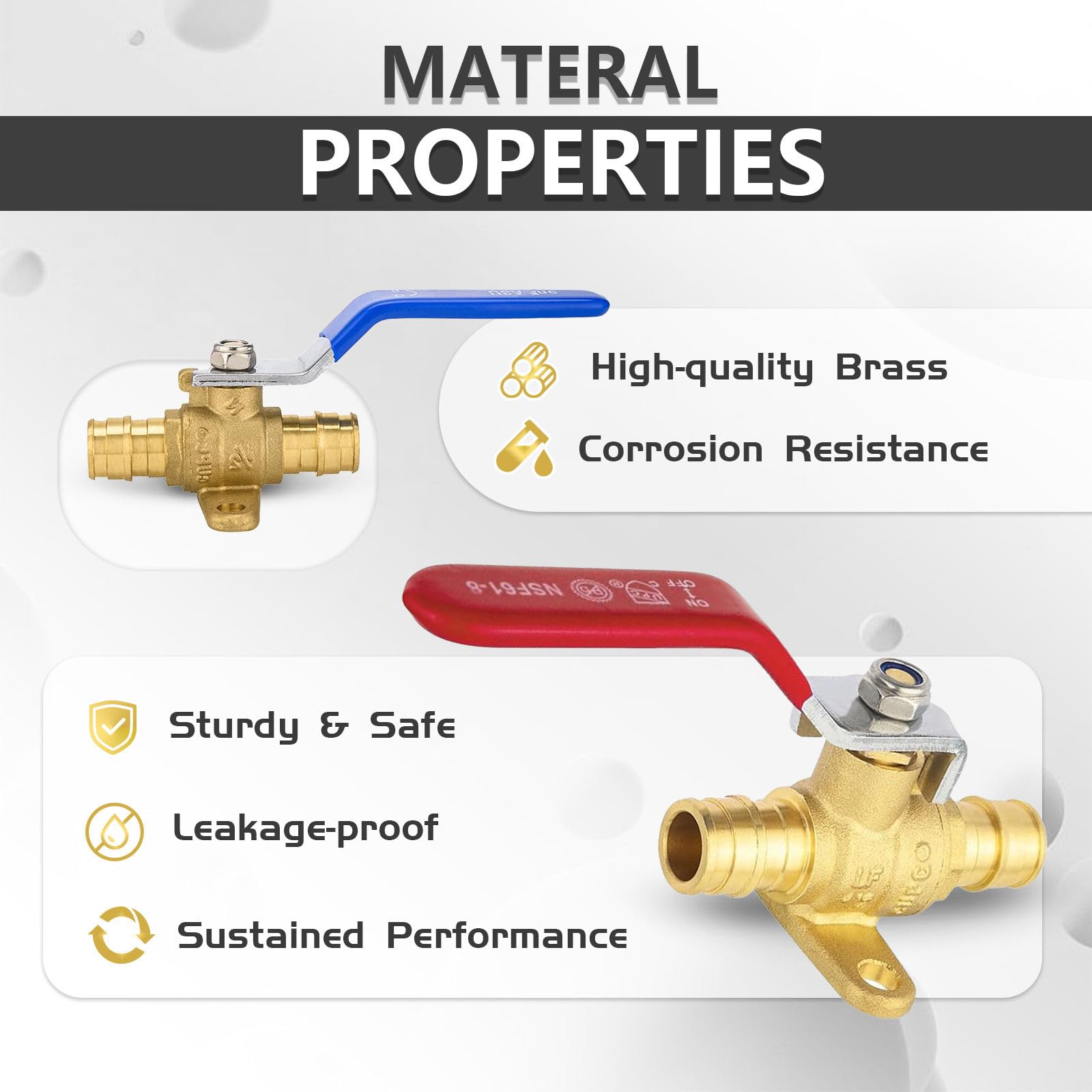 Brass PEX-A - Paquete de 10 válvulas de bola de expansión de puerto completo, válvula de cierre de 1/2 pulgada para distribución de agua fría y caliente (azul y rojo)