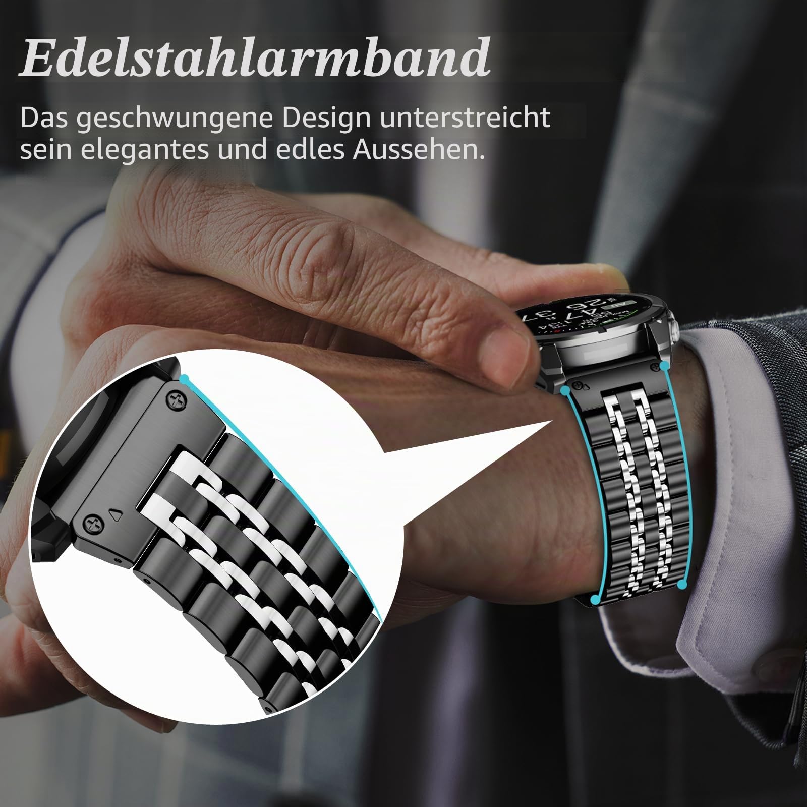 22mm Metall Armband für Garmin Fenix 8 AMOLED/8 pro 47mm/7/7 pro/6/6 pro/5 plus,Quickfit Edelstahl Armband Kompatibel mit Quatix 8/Epix Pro/Approach S70 47mm/Forerunner 970/965/955/Descent G2