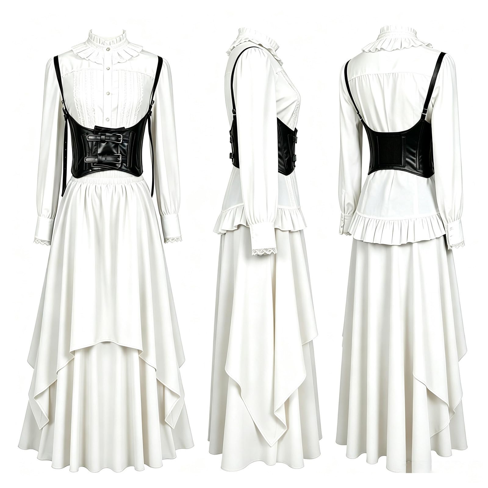 Générique Vestito da camicia da donna lungo corsetto a vita alta di