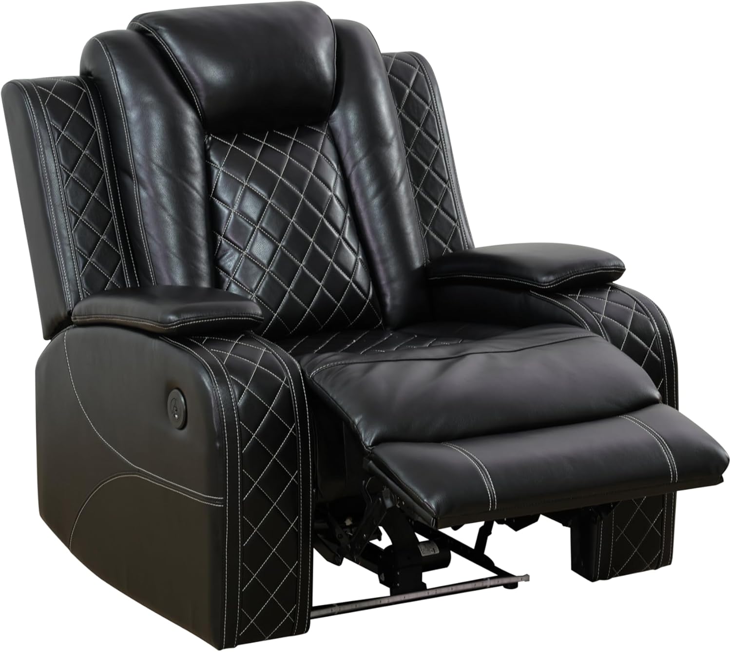 PonLiving Luxurious Black Leather Sectional Sofa Set with LED Lights, Cup Holders, USB Port - Power Recliner & Storage Consoles Modern Style Comfortable Living (Chair, Rectangular)