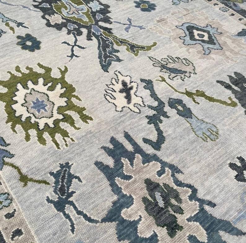 Image of Area Rug Hand Knotted Oushak Rug for Living Room, Dining Room, Office, Bedroom, Hand Knotted Wool Rug, 5x8 feet Cream-Grey