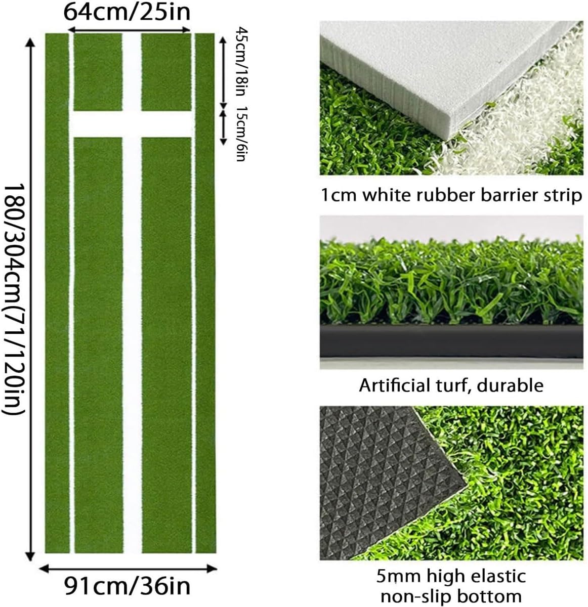 Softball Pitching Mat,5.9' x 3'/10' x 3'Baseball Hitting Mat with Rubber Mound,Batting Mat, Anti-Fade Turf with Antislip Rubber Bottom,for Fastpitch Training & Pitching Practice(Green,91*180CM)