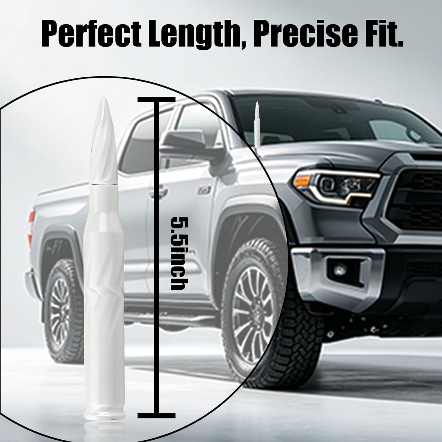 Bullet Antenna 50 Cal Bullet Car Truck Antenna Compatible with Silverado 1500 Ford F150 F250 F350 Ram 1500 GMC Sierra 1500 Short Replacement Antenna (White, 5.5 Inch)