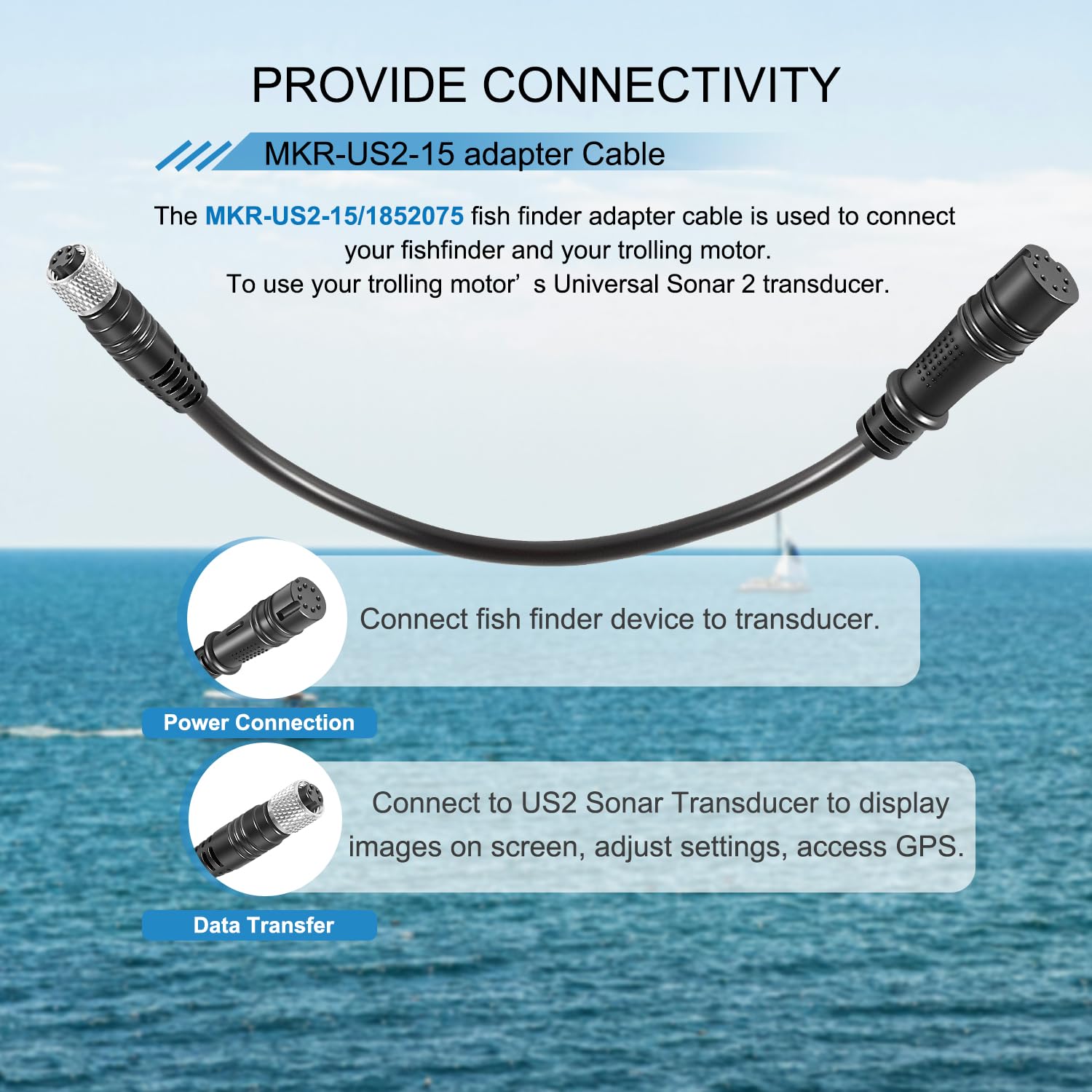 1852075 MKR-US2-15 Adapter Cable for Lowrance Hook2 Universal Sonar 2, for Hook Reveal (8-pin)