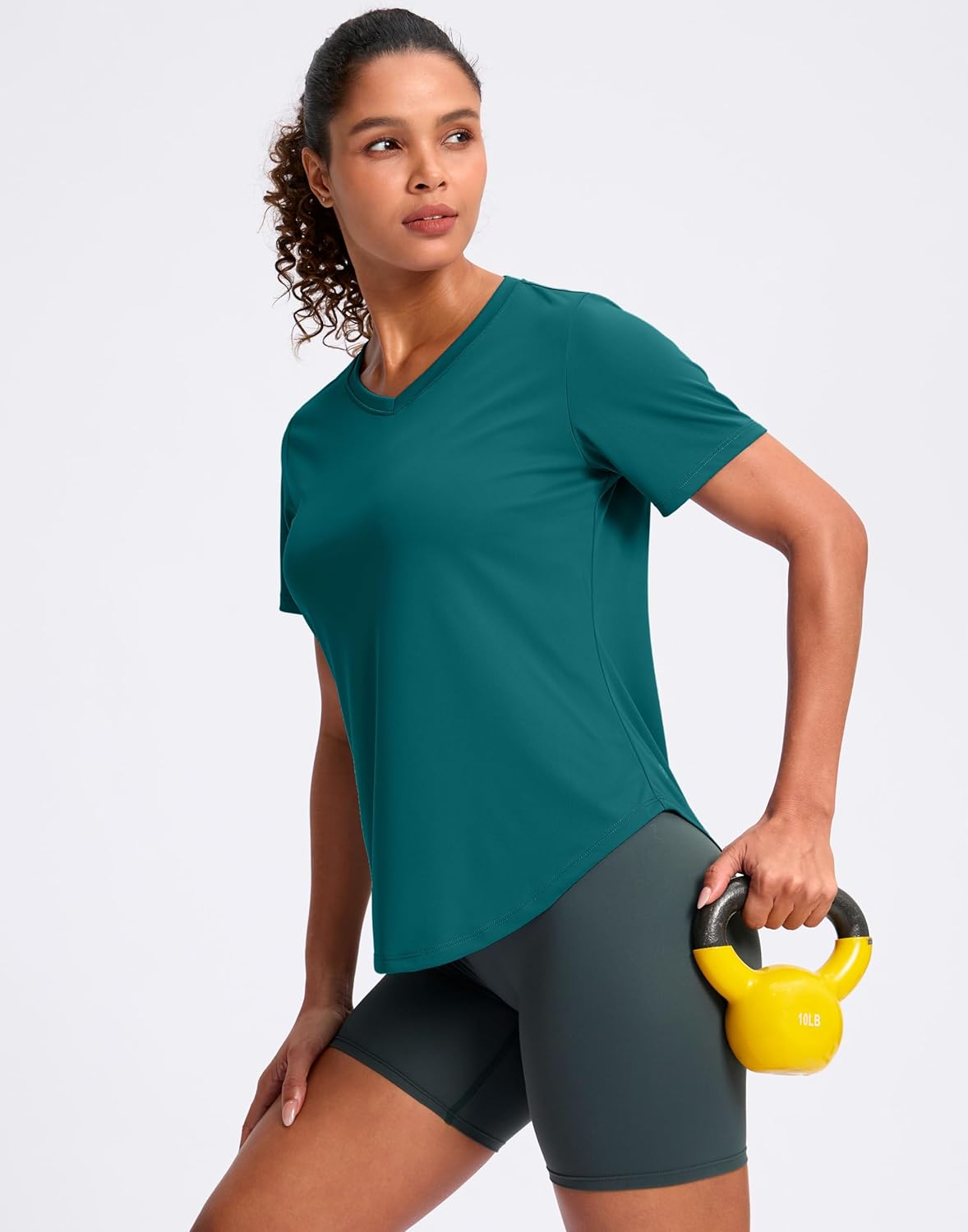 Womens Workout Tops V-Neck Short Sleeve UPF 50+ Sun Shirt Moisture Wicking Quick Dry Top for Gym, Running, Athletic - Image 6