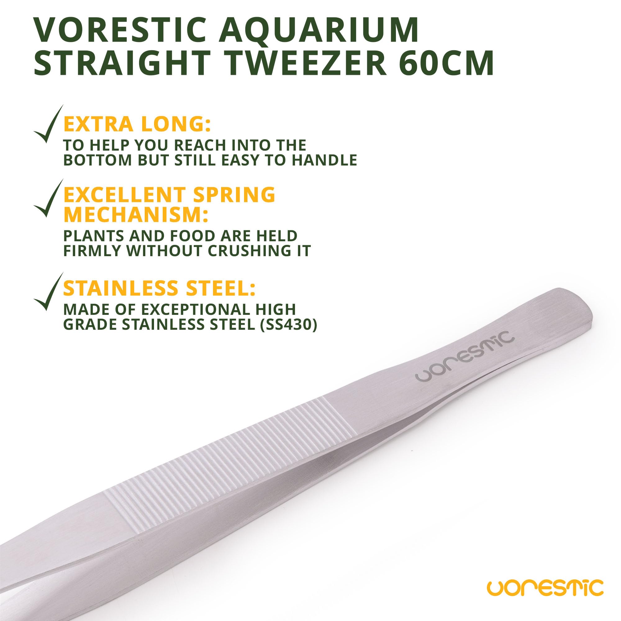 VORESTIC Gerade Aquarium Pinzette 60 cm, Pflanzen Aquarium Zange 60 cm, Sehr Lange Pinzette Terrarium Aquascaping