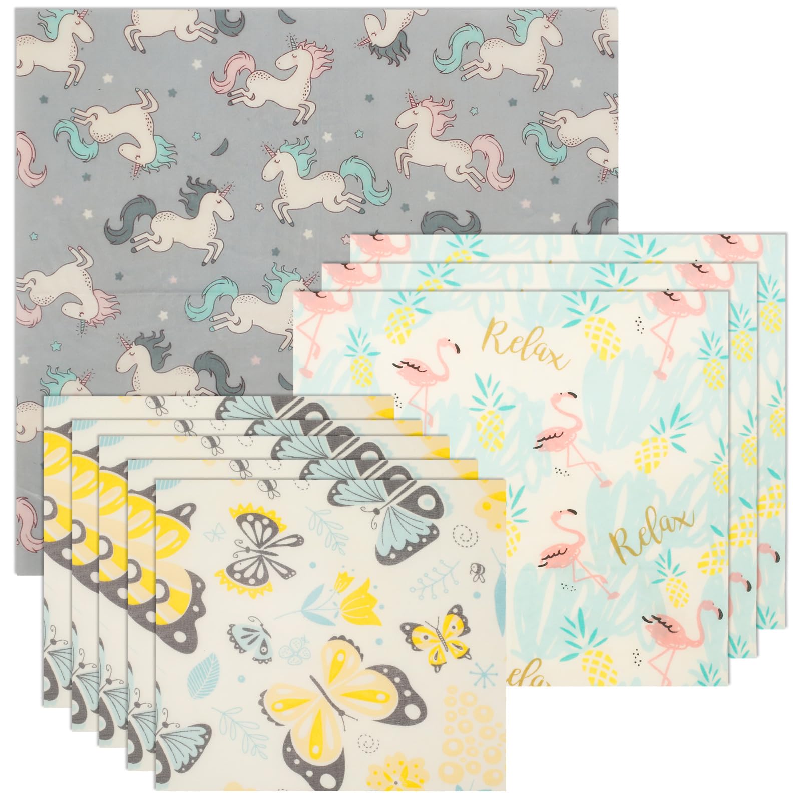 9Pcs Beeswax Food Wraps Set, 3 Sizes Reusable Bees Wax Food Storage Wrap, Bees Wax Cheese Bread Sandwich Wrappers, Organic Cotton Foods Wraps for Cheese, Fruit, Foods Storage(Animal Style)