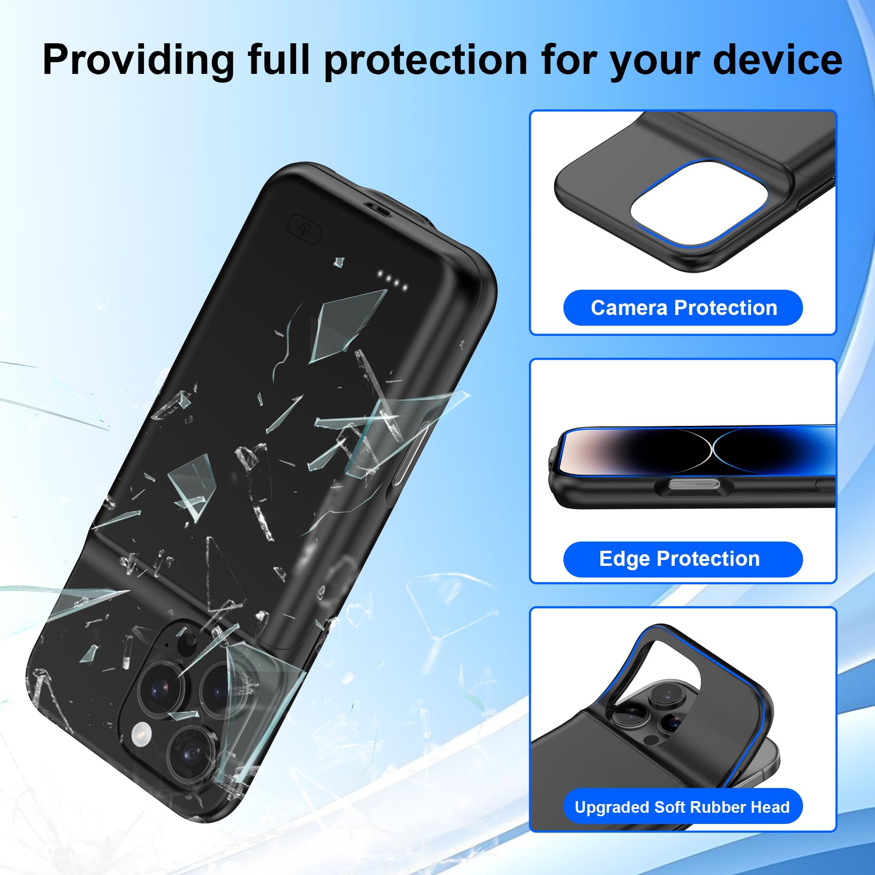 Custodia di ricarica con batteria da 13800 mAh per iPhone 14 Pro da 6,1 pollici, batteria aggiuntiva 1,5 x, include pellicola protettiva, colore nero
