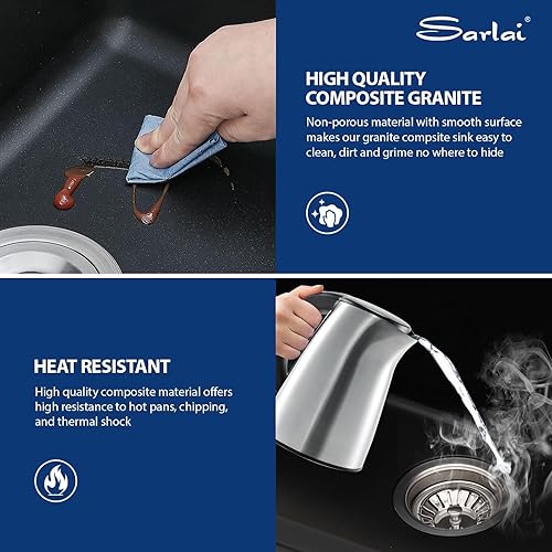 Miniatura 69 de Sarlai Fregadero de cocina negro de 18 x 18 pulgadas, fregadero de estación de trabajo de preparación de barra de 18 x 18 pulgadas, fregadero