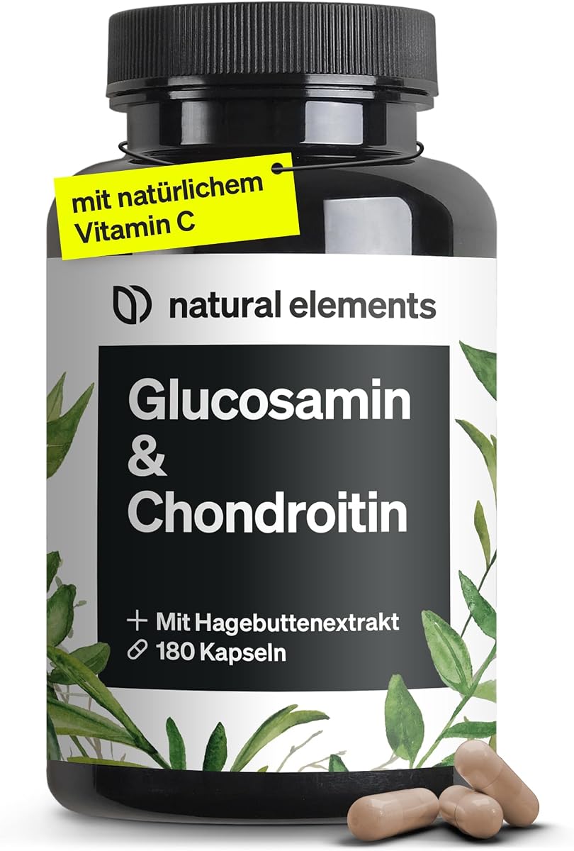 Glucosamine &amp; Chondroitin, 180 Capsules with Vitamin C, Contributes to Normal Collagen Formation, High Dose, No Unnecessary Additives, Produced in Germany &amp; Laboratory-Tested