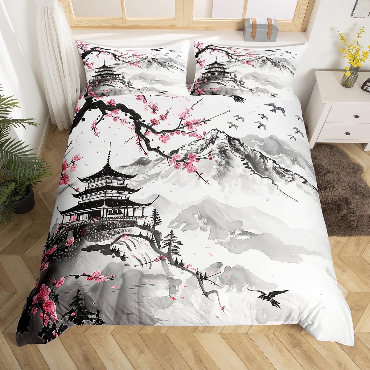 Homewish Pink Cherry Blossom Duvet Cover King Size