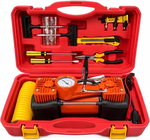 Portable Double Cylinder Air Compressor Kit with Tool Set
