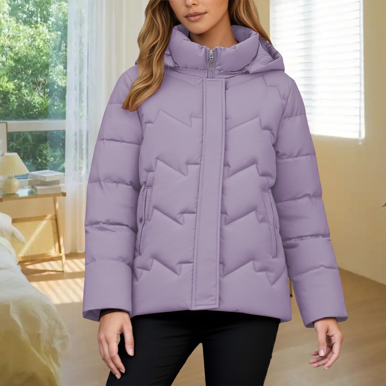 Chaqueta Mujer Abrigo Entretiempo Invierno Cazadora Plumiferos，Elegante abrigo acolchado con capucha para mujer diseño moderno y ajuste cómodo ideal frente al frío durante diarias o actividades al li