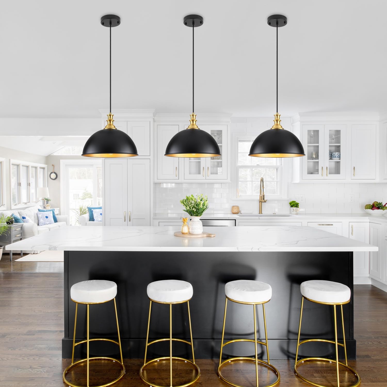 TOULMJ Black Pendant Lights Kitchen Island 2 Pack Farmhouse Pendant Lighting Over Island Adjustable Hanging Hallway Light Fixtures Vintage Dome Chandelier for Hallway Dining Room Foyer Bedroom