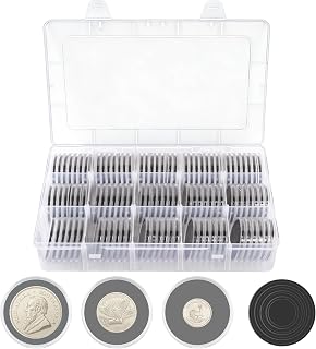 100 Pcs Coin Capsules, Coin Holders for Collectors with (16/20/25/27/30/33/38/46mm) Adjustable Foam Gasket & Coin Storage Box, Coin Collection Supplies