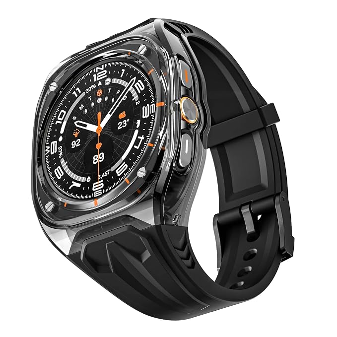 T Teclusive Ultra Luxury Modification Kit Compatible for Galaxy Watch Ultra | Premium Mod Kit with Case and Strap for Galaxy Watch Ultra | Full Protection Shockproof Smoke Cover with Strap Attached (Black)