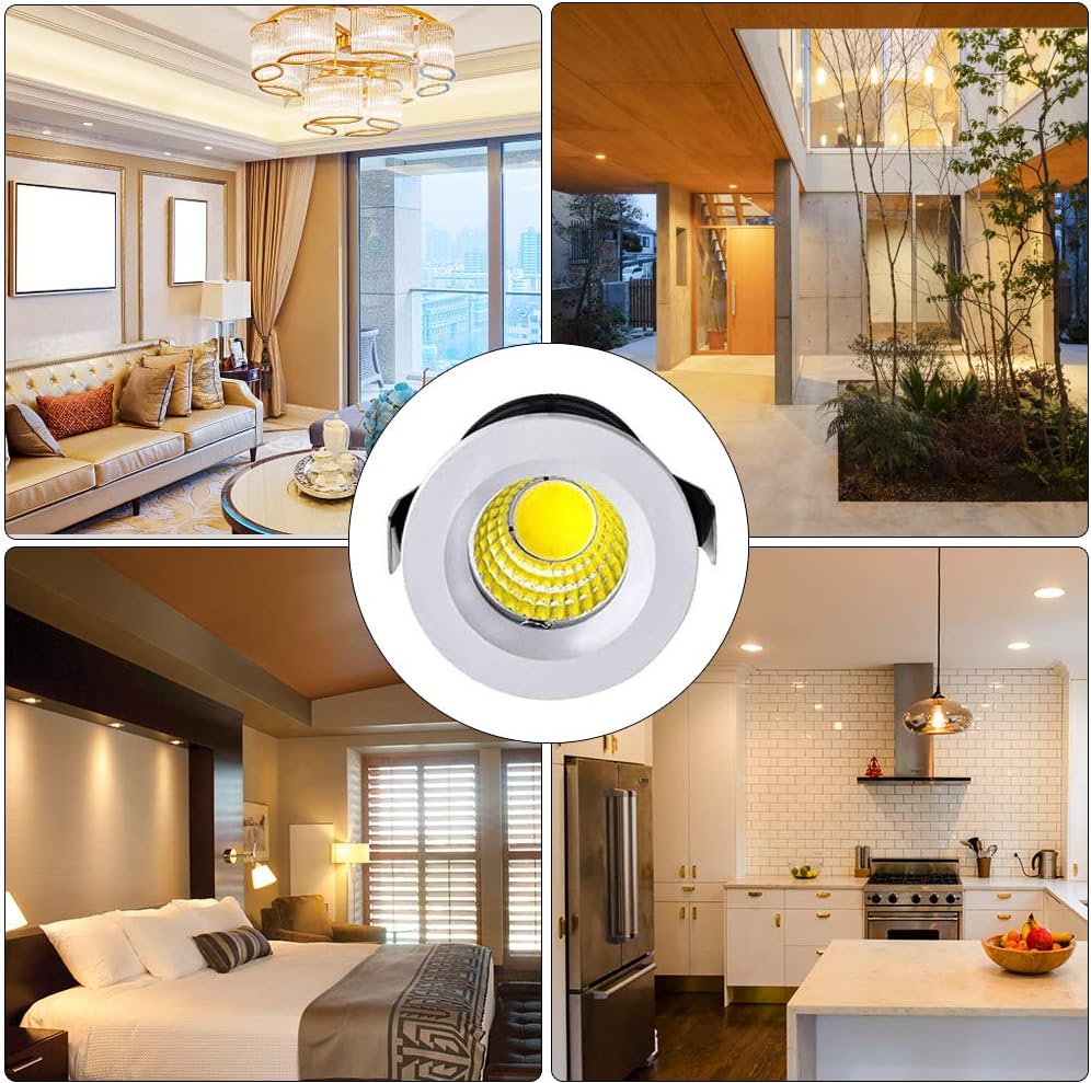 5 Pack 3W Mini LED Recessed Lighting, 1 Inch Recessed LED Lights, Under Cabinet Lighting Under Cabinet Lights 300LM 3000K Warm White AC 110V/220V Lights with Driver Power Supply