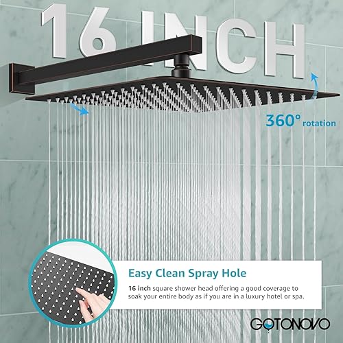 Miniatura 134 de gotonovo - Sistema de ducha de lluvia de 10 pulgadas de níquel cepillado de lujo, cabezal de ducha de alta presión, juego de grifo de ducha de mano