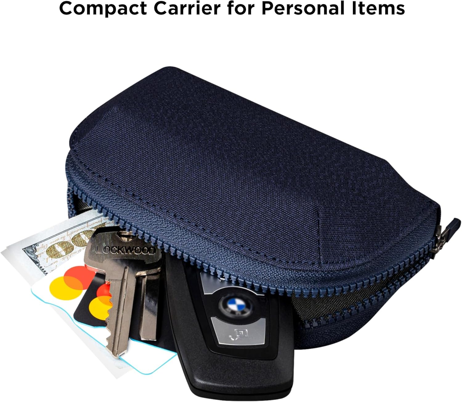 ALPAKA Hub Zip Pocket Blue Axoflux 300D - Zipper Wallet - Key Pouch for Car Keys - 30 Cards Max- Two Accordion Storage Sections - Magnetic Closure SD Card Case - HUB Accessories Compatible
